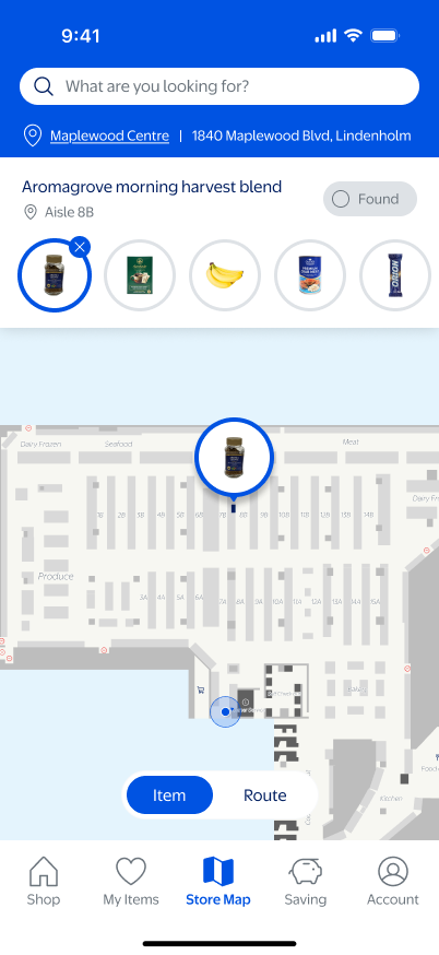 Selected product shown on the Grocery Nav map