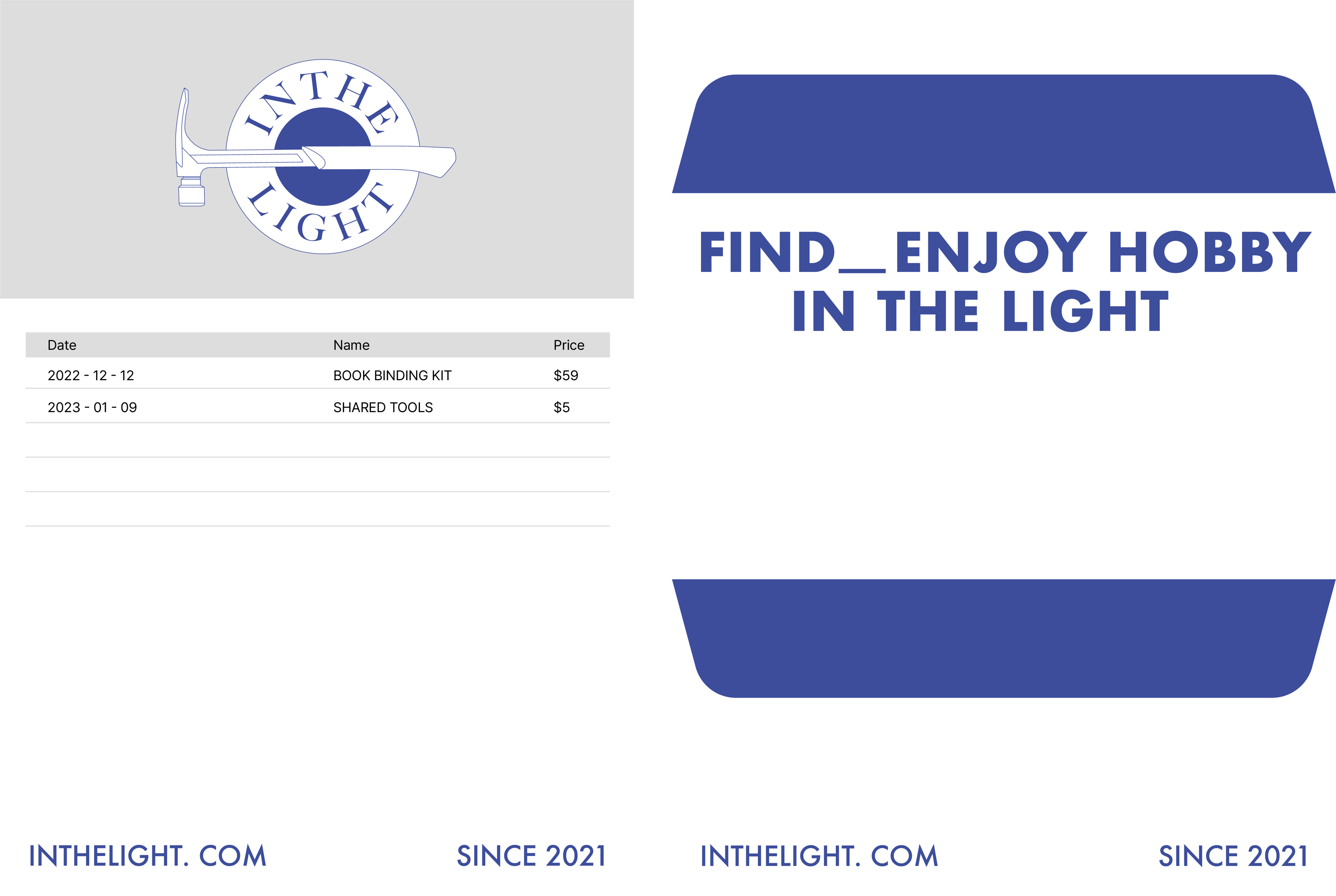 IN THE LIGHT invoice
